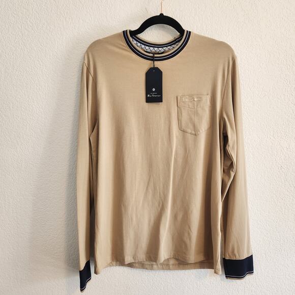 Ben Sherman Men's Size Small Long Sleeve Shirt BS33LK240 Tan Navy Classic Dressy - Picture 2 of 9